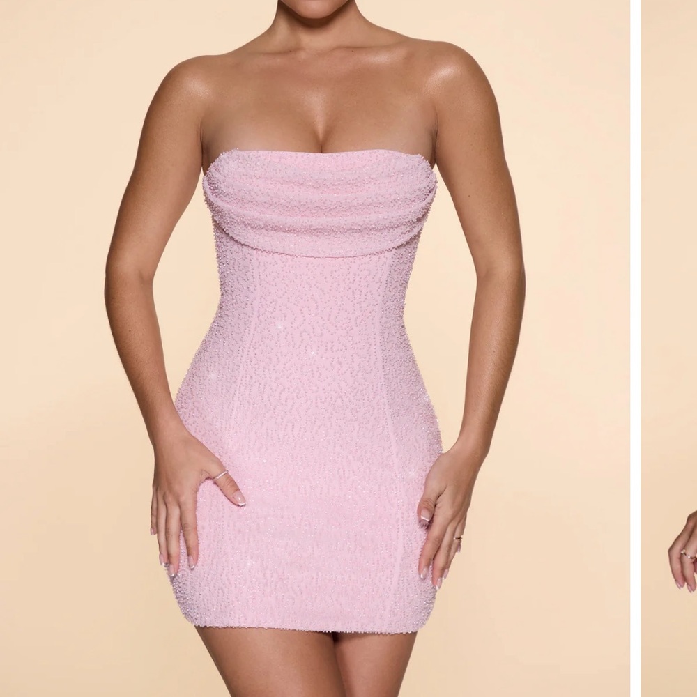 Oh Polly Embellished Strapless Cowl Neck Mini Dress